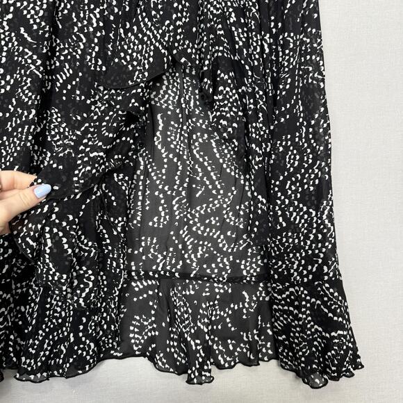 Payal Jain Anthropologie Sheer Maxi Wrap Dress Womens Small Black Printed Party - Picture 6 of 16